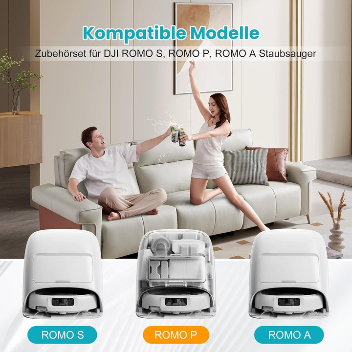24 Stück Zubehör für DJI ROMO S/Romo P/Romo A Saugroboter, 2 Hauptbürste, 6 Staubbeutel, 6 Wischpads