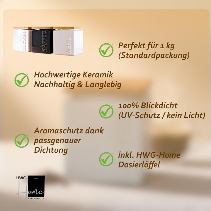 HWG-Home® - Mehl Aufbewahrung Luftdicht 1kg - für lange Haltbarkeit - Design Mehlbehälter und Vorrat