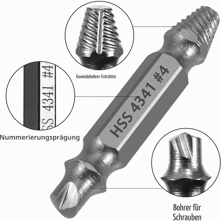 HSS 4341 Schraubenausdreher Set, 5-teilig M3-M18 Beschädigte Schrauben Entferner, Linksdreher mit Se