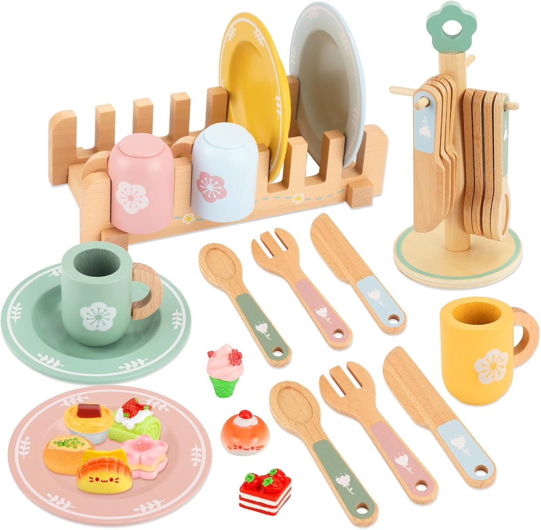 Kinderküche Geschirr Teeservice Kinder Holz,Kinderküche Zubehör Holz,Spielküche Kinder küche zubehör