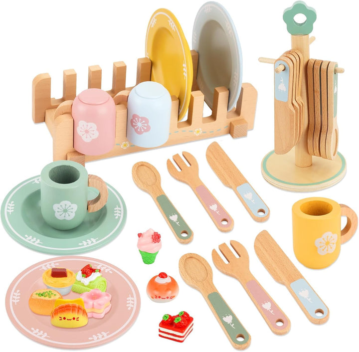 Kinderküche Geschirr Teeservice Kinder Holz,Kinderküche Zubehör Holz,Spielküche Kinder küche zubehör