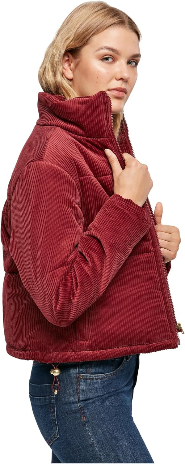 Urban Classics Damen Winterjacke Kordjacke Corduroy Puffer Jacket mit Stehkragen, kurz geschnitten,