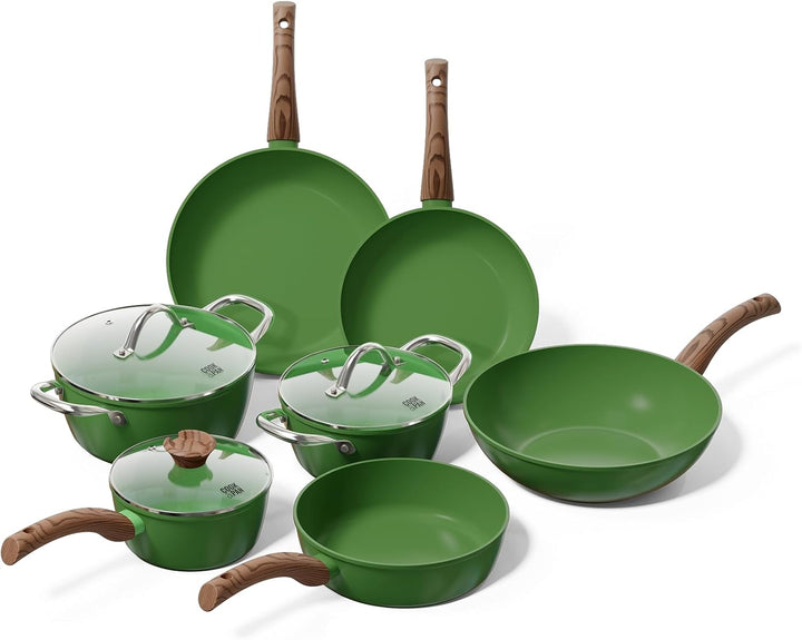 Topf & Pfannenset 7-teilig - GreenShield Antihaftbeschichtung PFAS & Teflon-frei - Grün, Grün