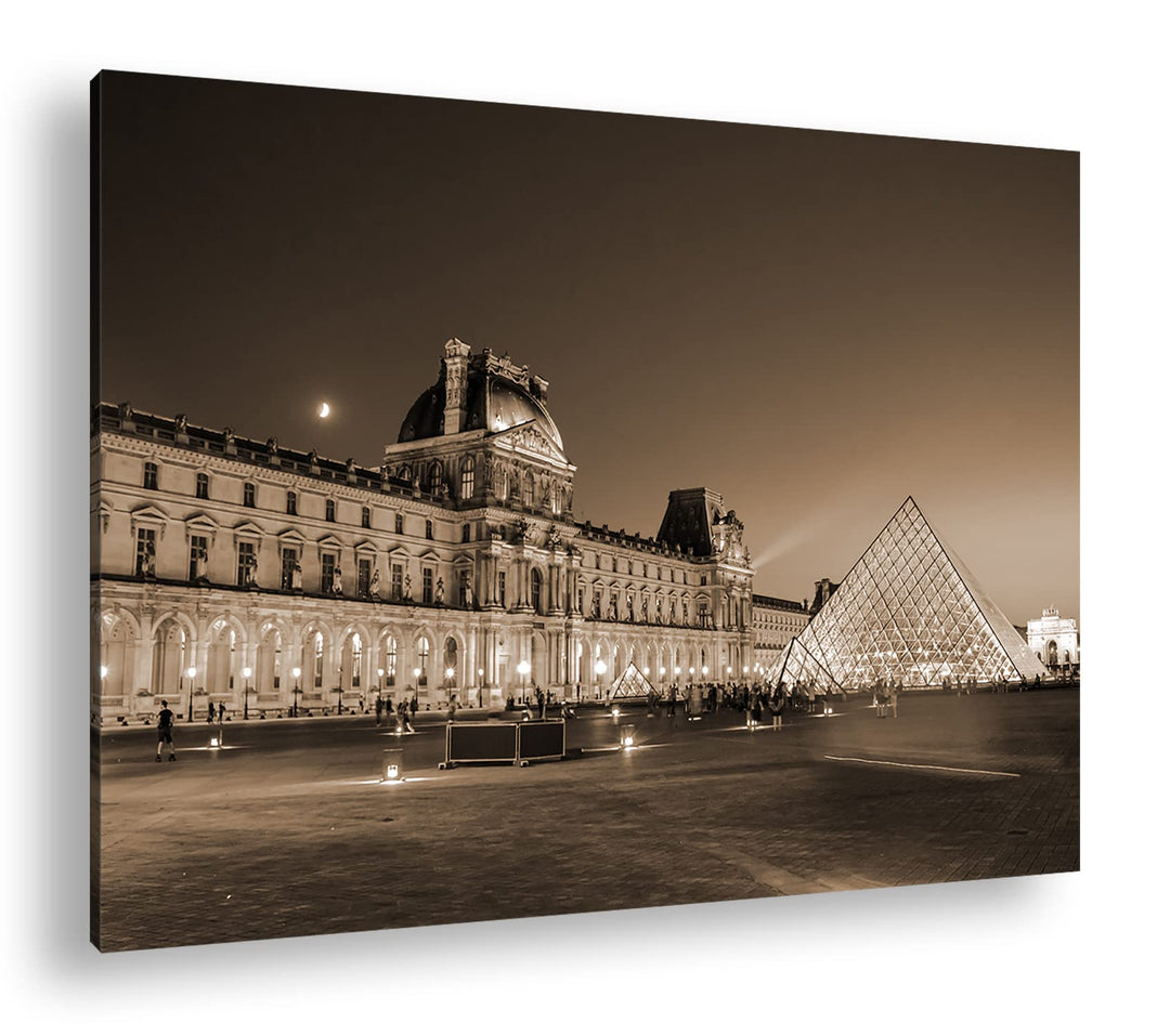 deyoli Museums Pyramide in Paris Effekt: Sepia Format: 80x60 als Leinwandbild, Motiv fertig gerahmt