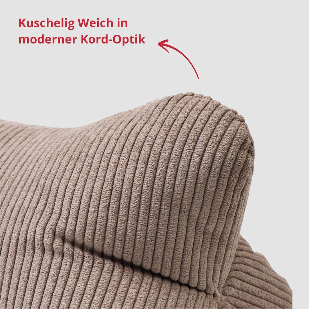 liebling Cord Lesekissen für Bett und Sofa, Bücherkissen, Lesehilfe, 40x25 cm, Leseknochen, Serie Ve
