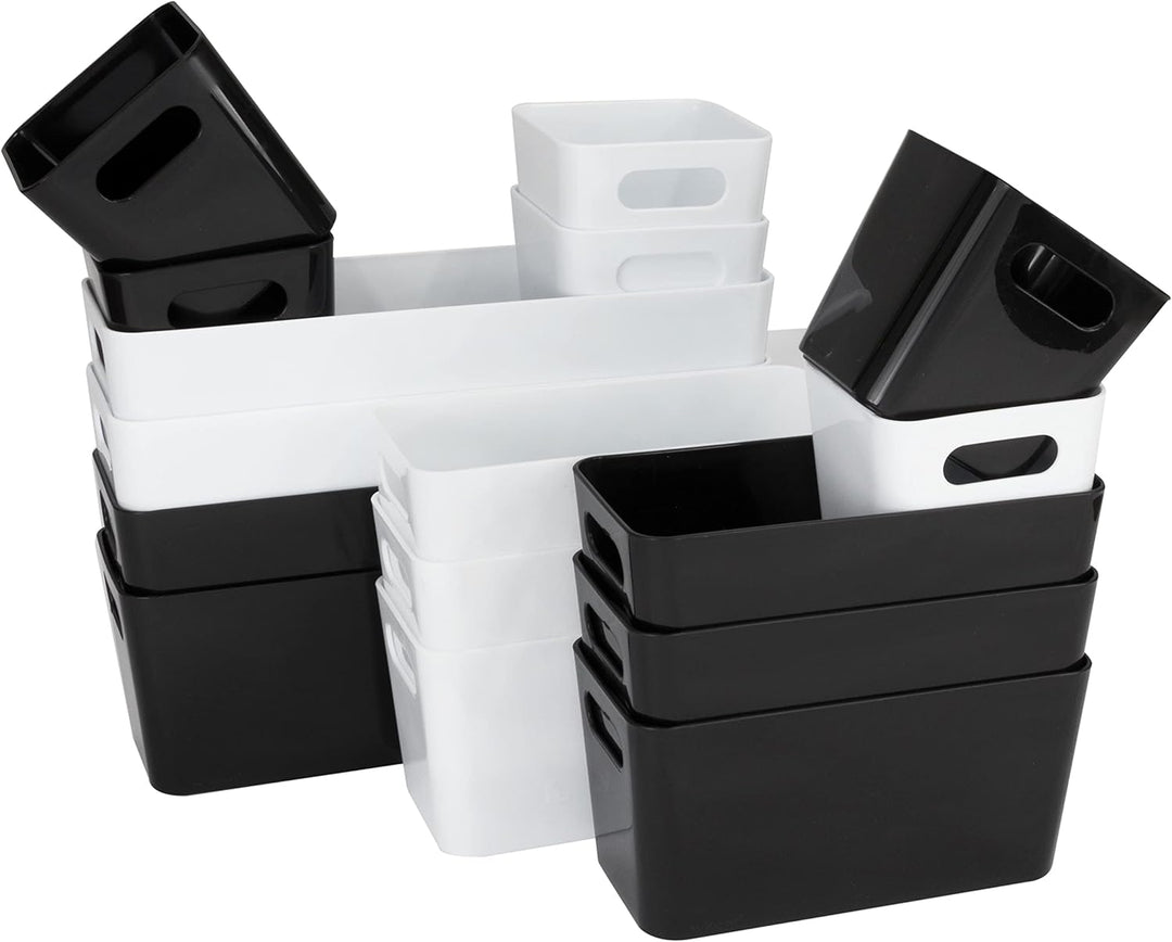 16 Teile Organizer Set - 10 cm hoch - weiss und schwarz - in 3 Grössen - Schubladeneinsatz - passend