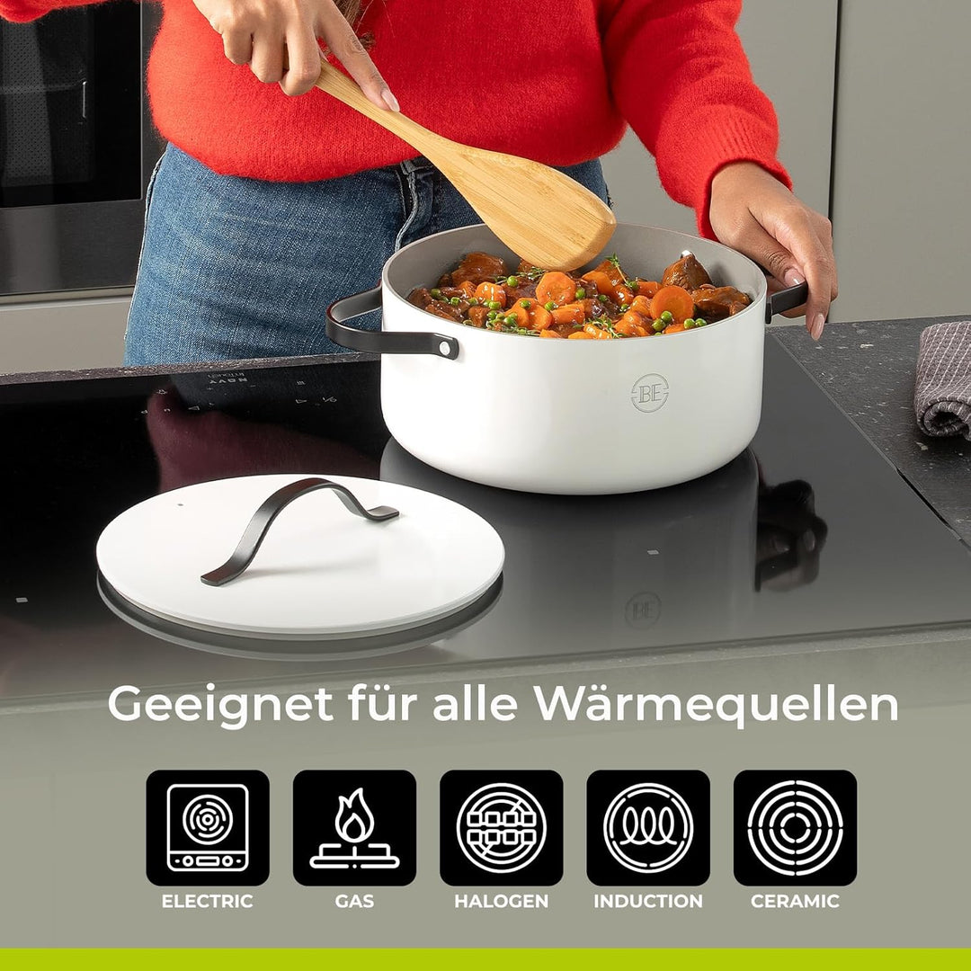 BE Living Essential Schmortopf mit Deckel – Ø 24 cm – Keramische Antihaftbeschichtung – Induktionsge