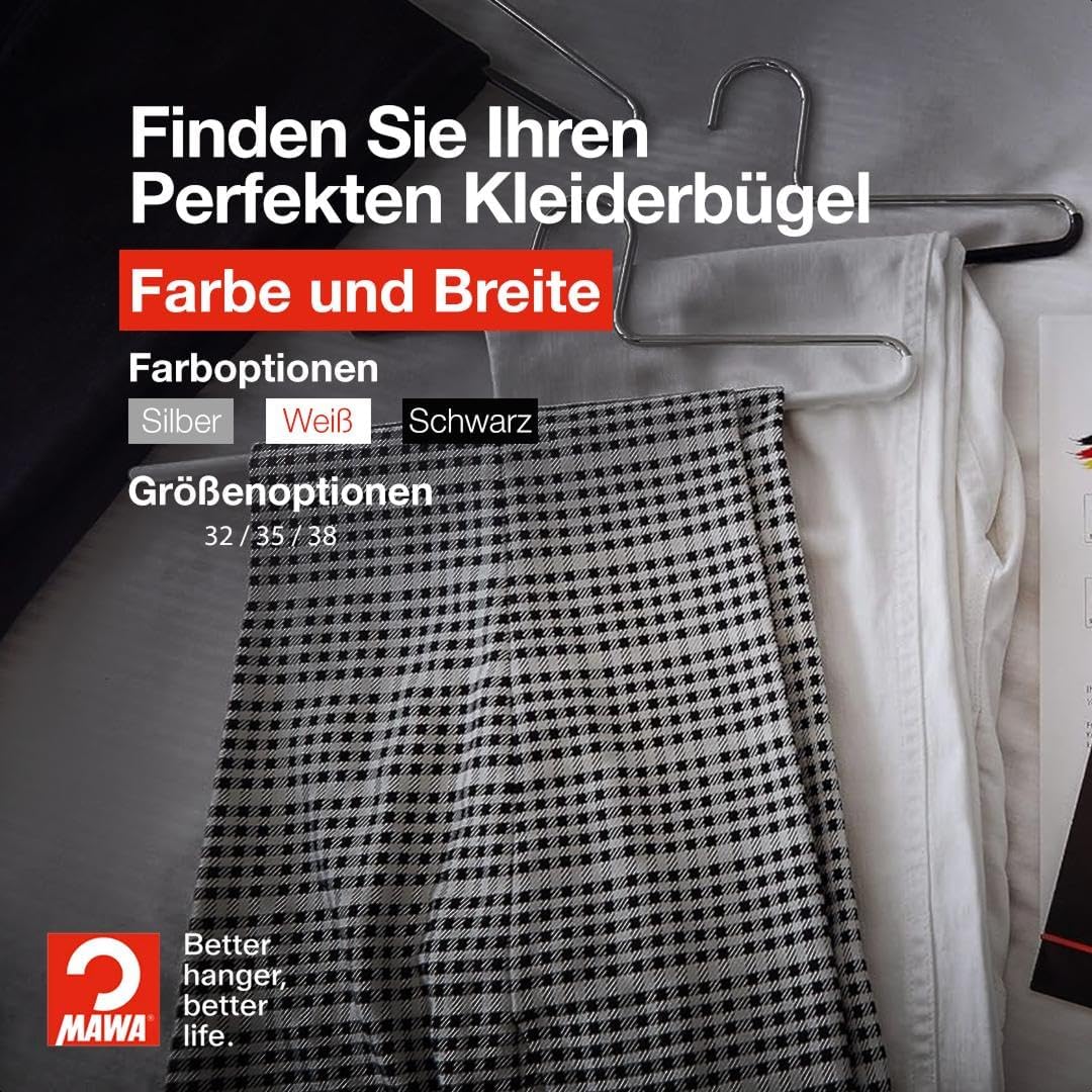 MAWA Hosenbügel, Set mit 10 platzsparenden Kleiderbügel, ideal für Jeans, Stoffhosen und Anzughosen,