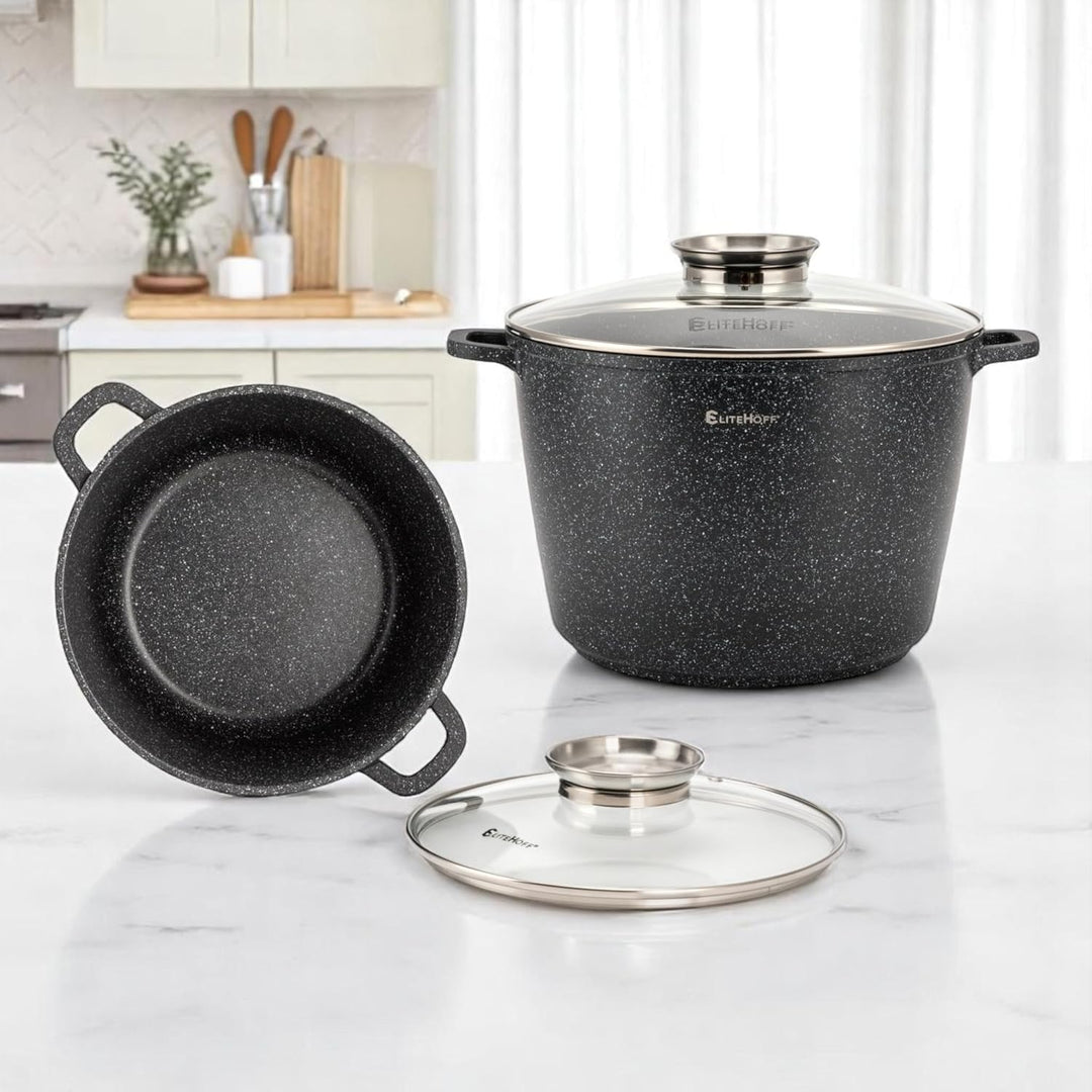 EliteHoff Kochtopf, 2er-Set Suppentopf aus Aluminiumguss mit Antihaftbeschichtung 24/28 cm (6,5L und
