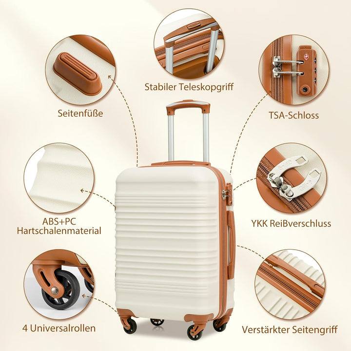 COOLIFE Koffer Set 3 Teilig, Gepäck Set Klein 20‘’ ABS Hartschale, Handgepäck 4 Rollen TSA-Schloss m