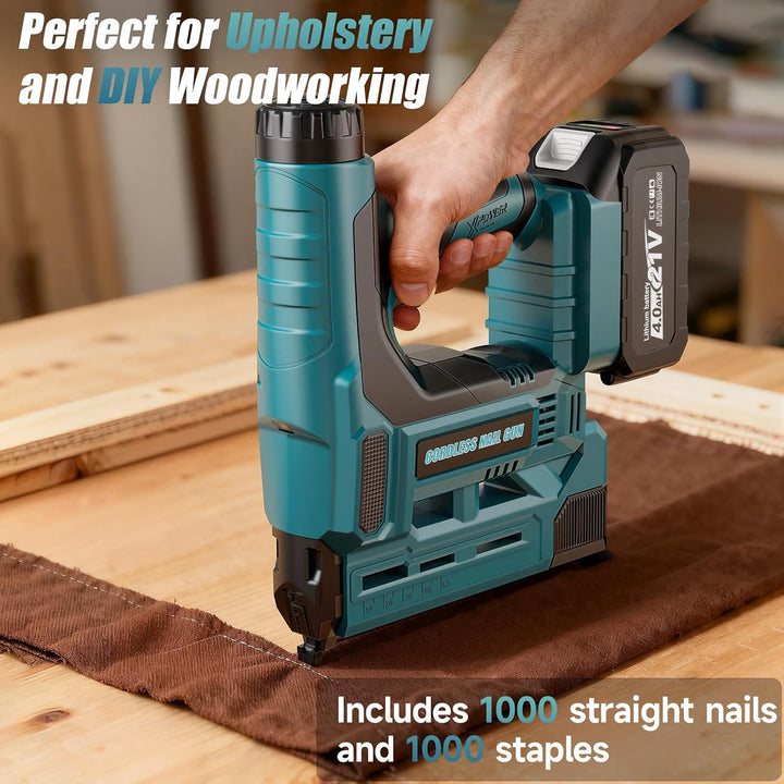Cordless Nail Gun with 2 x 4.0Ah Batteries, 18 Gauge 2 In 1 Electric Brad Nailer &amp; Staple Gun with 1