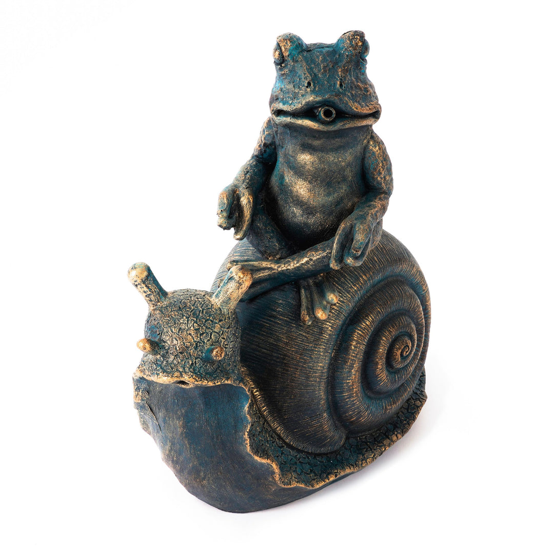 Esotec Wasserspeier-Figur Frosch auf Schnecke Lilly & Nelly, Einzelfigur mit Schlauch, Altkupfer-Des