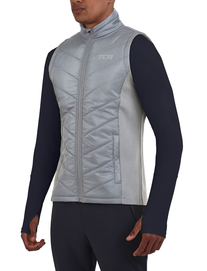 TCA Herren Excel Runner Leichte und gepolsterte Weste mit Reissverschlusstaschen L Hellgrau, L Hellg