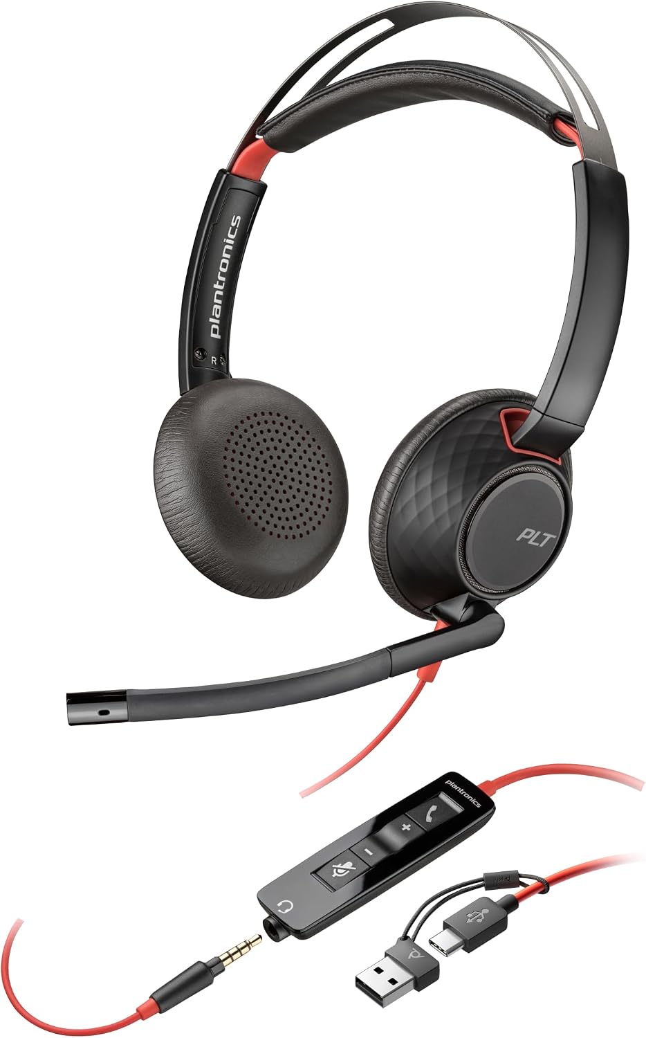 Plantronics Poly Blackwire 5220 Stereo-USB-C-Headset + 3,5-mm-Stecker + USB-C/A-Adapter