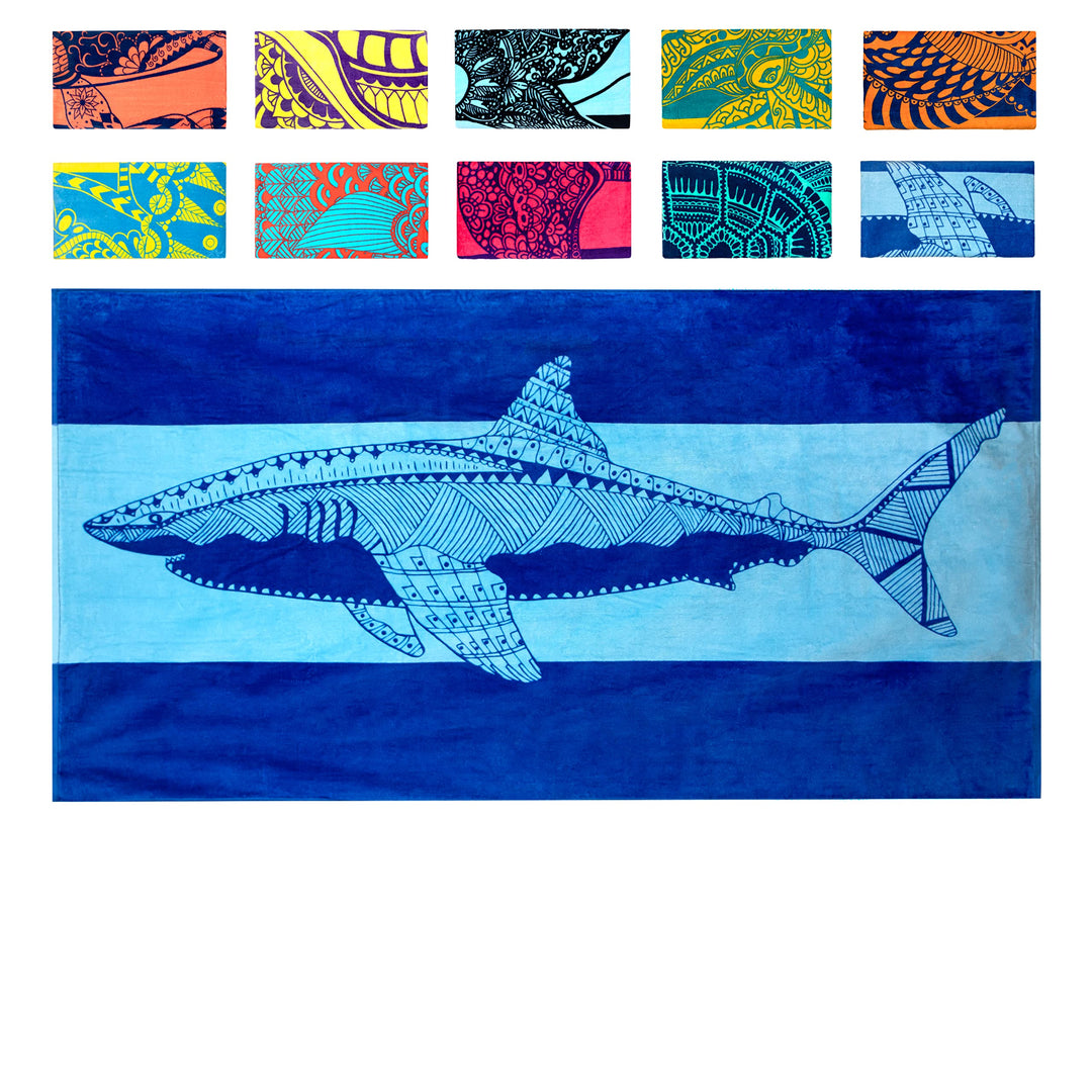 Nova Blue Hai-Strandtuch – Blau mit tropischem Design, extra gross, XL (86,4 x 160 cm), Cooles hawai