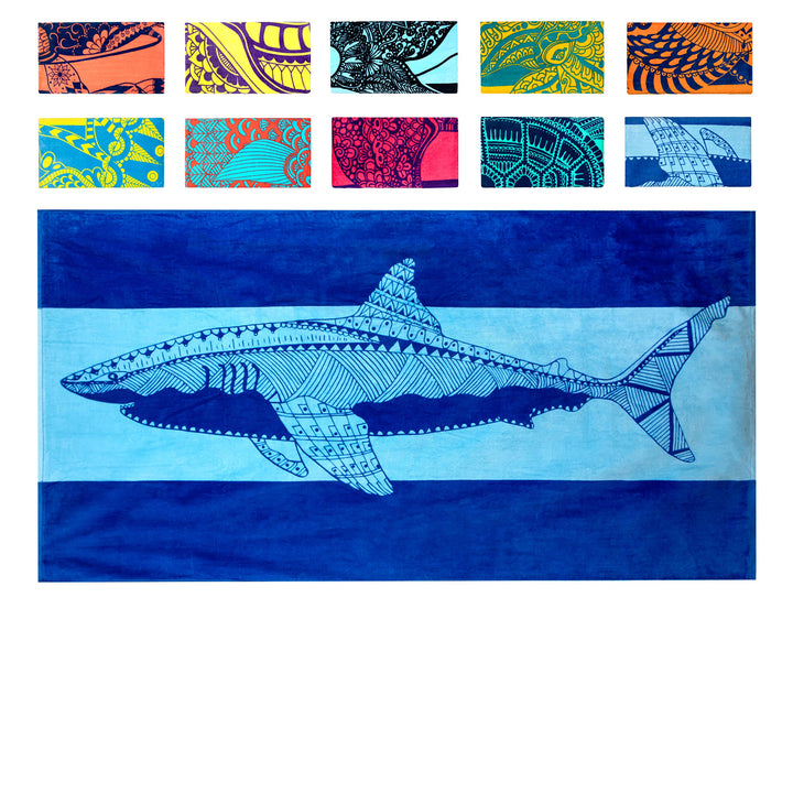 Nova Blue Hai-Strandtuch – Blau mit tropischem Design, extra gross, XL (86,4 x 160 cm), Cooles hawai