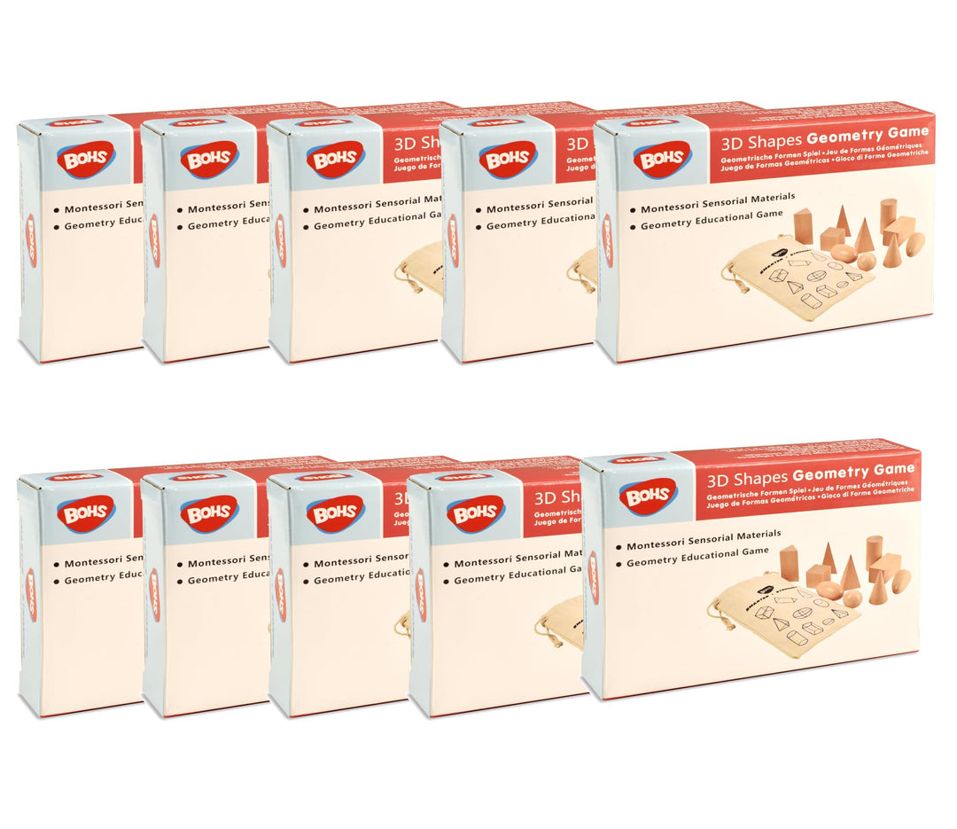 BOHS 3D-Formen-Ratespiel – Kofferpackung mit 10 Boxen – solide Figuren-Geometrie-Miniatur-Set in Mys
