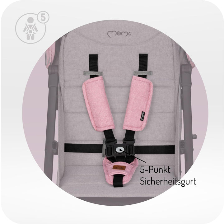 MoMi ESTELLE PLUS LIGHT Kinderwagen ab 6. Monat (bis 22 kg), klappbarer Buggy mit 5-Punkt-Sicherheit