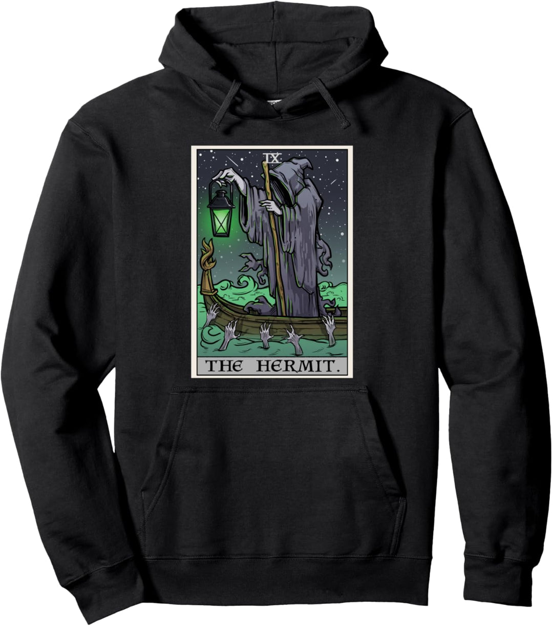 Tarotkarte für den Einsiedler, Gothic, Halloween, Sensenmann, Horror Pullover Hoodie