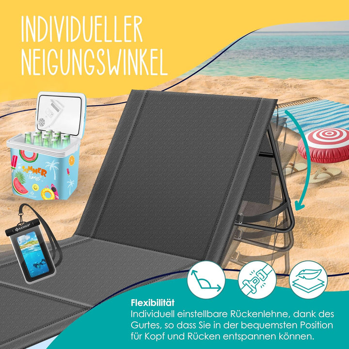 KESSER® 2er Set Strandmatte klappbar mit Verstellbarer Rückenlehne, Tragegurt, wasserdichter Tasche