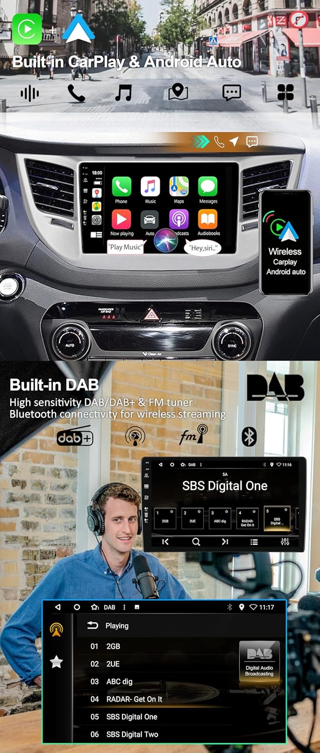 Eingebaut DAB - Android 15 IPS Autoradio für Hyundai Tucson (2014-2018) - Kabellos Carplay/Android A