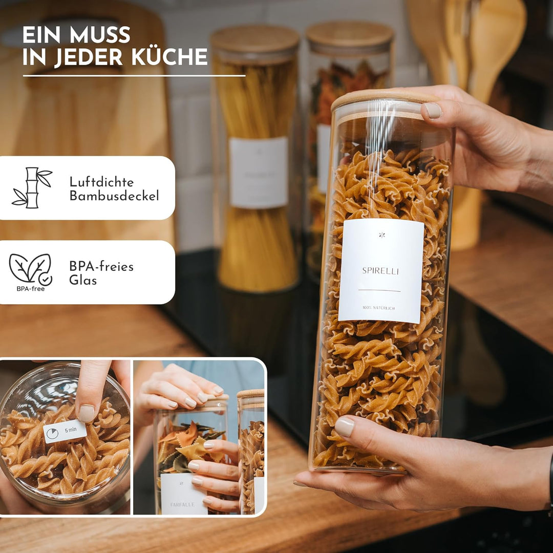 Vorratsgläser mit Deckel Set (3 Stück) 1700ml – Luftdichte Vorratsdosen Glas mit Bambusdeckel, gross