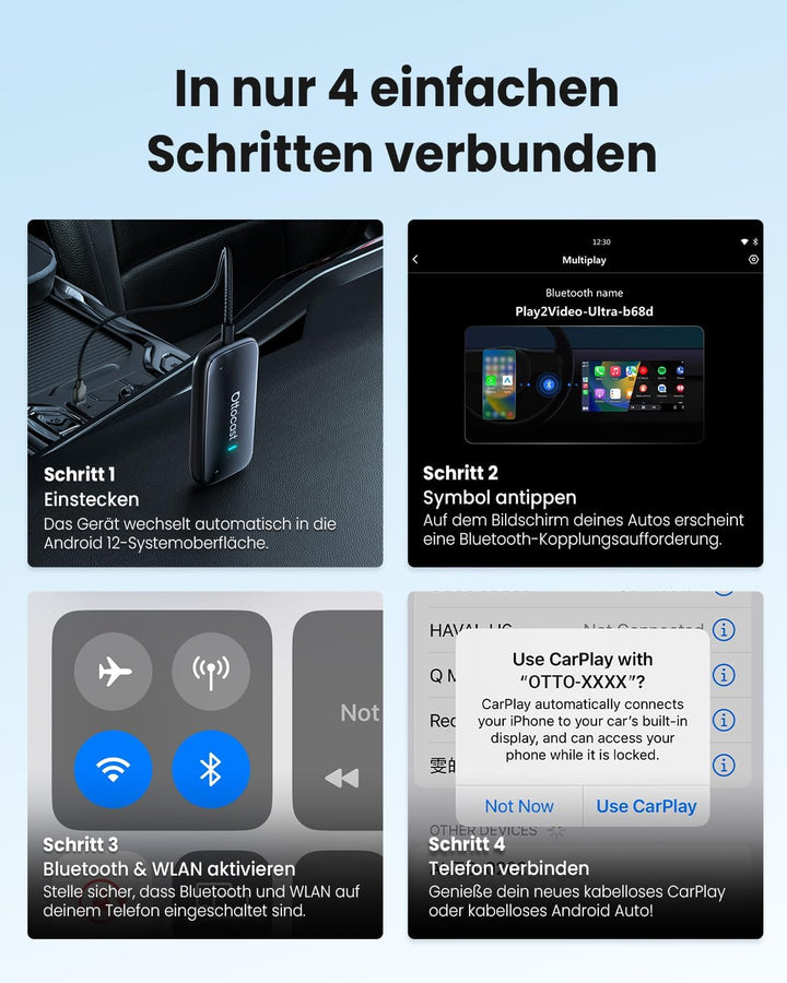 OTTOCAST Play2Video Ultra, 3-in-1 AI Box für Netflix/YouTube/Prime Video Streaming, Kabelloses CarPl