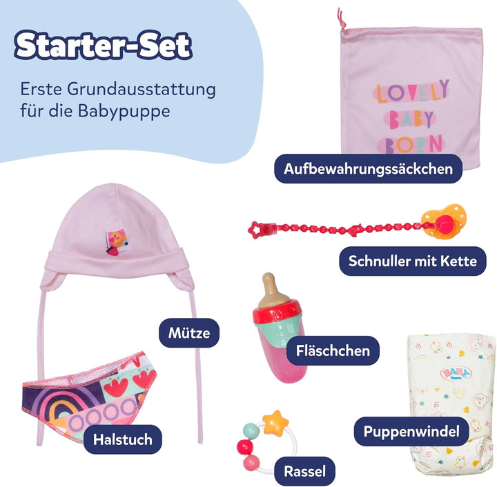 BABY born Neugeborenen-Set - Inkl. Mütze, Fläschchen, Windel, Rassel, Halstuch, Schnuller zum Verzie