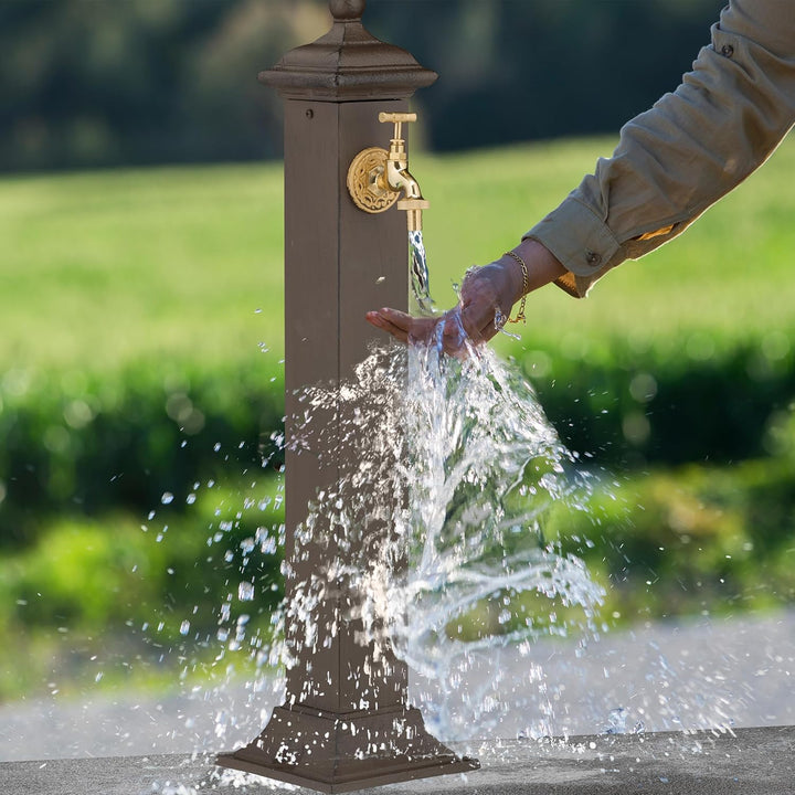 Relaxdays Standbrunnen Antik, mit Wasserhahn, HBT 71x17x21cm, Wasserzapfsäule Garten, Terrasse, Zier