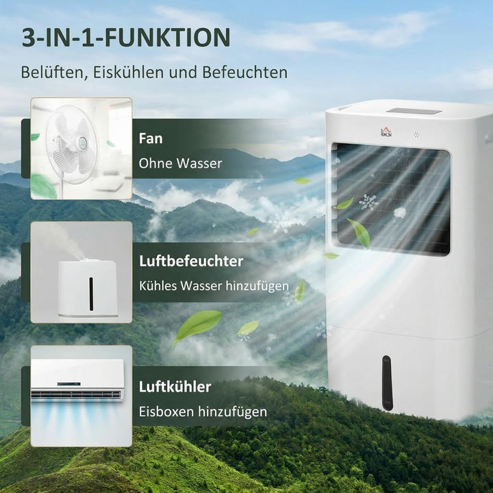 HOMCOM 3 in 1 Luftkühler mit Luftbefeuchtung Wasserkühlung 15L 60° oszillierendes Ventilator 65W mit