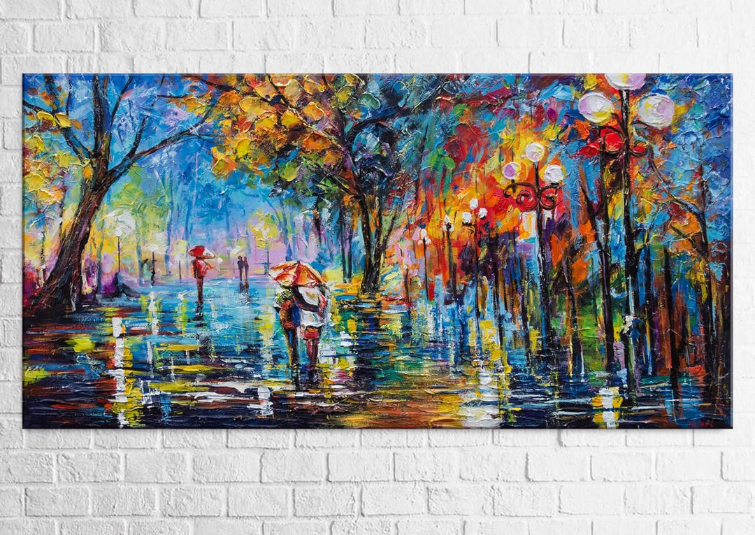 YS-Art Handgemaltes Acrylgemälde “Herbstliche Allee” | Moderne Acrylmalerei auf Keilrahmen | Geschen