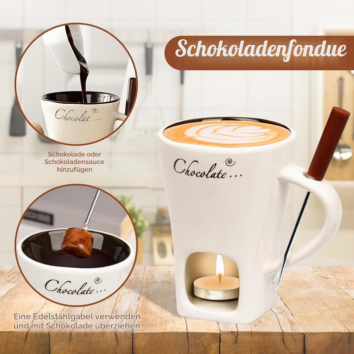 FEIGO Schokoladenfondue Tasse, 130ml Schokoladen Fondue Becher Set, Keramik Schokoladen-Hot-Pot-Schm