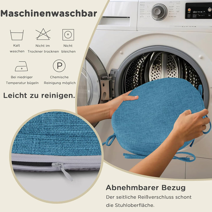 AddGrace Sitzkissen Rund mit Bändern 1 Stück rutschfeste Leinen Stuhlkissen 30x30cm Schaumstoff Sitz