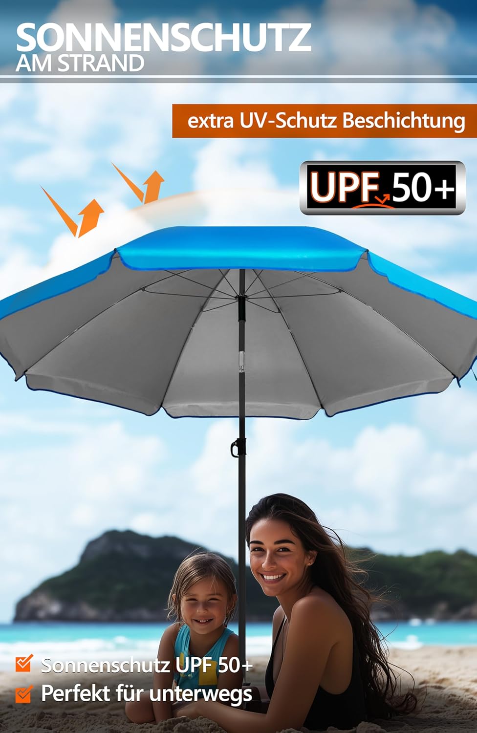 4smile Sonnenschirm Strand SunnyJoy Ø 200 cm, 3er Set - Strandschirm mit UV Schutz 50+, inkl. Sonnen