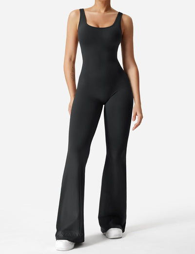 ZAAYO Damen Flared Jumpsuit Tight Scrunch Butt Overalls Lang Ärmelloser Sport rückenfrei Jumpsuit Yo