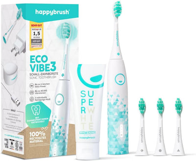 happybrush® Elektrische Schall-Zahnbürste Eco VIBE 3 - Nachhaltige Zahnbürste mit 6 Wochen Power-Akk