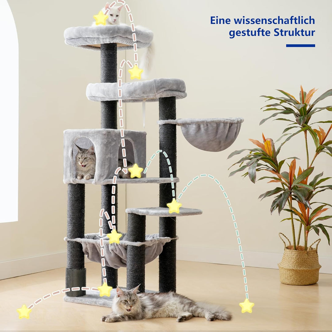 Hey-brother XXL Grosse Kratzbaum für Maine Katze, 168cm Katzenbaum für gross Katzen, mit übergrosser