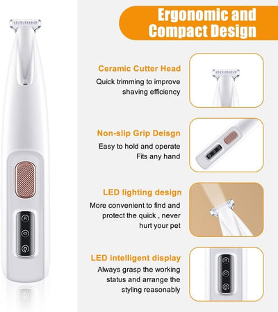 Hunde Pfotenschneider mit LED-Licht, 2-Gang Hundepflege-Schermaschine, kabelloser/wiederaufladbar/ge