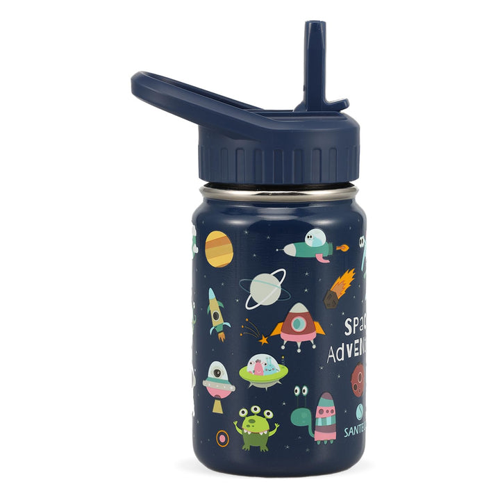 SANTECO Trinkflasche Kinder Edelstahl 350ml mit Strohhalm Auslaufsicher - Kinder Thermosflasche BPA-