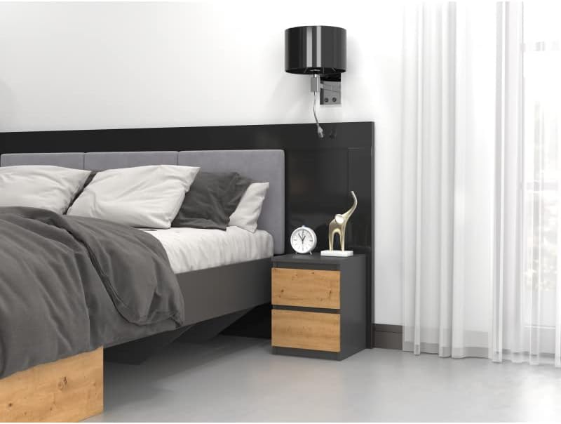 Topeshop M2 ANTRACYT/Artisan nightstand/Bedside Table 2 Drawer(s) Anthracite Oak Wood