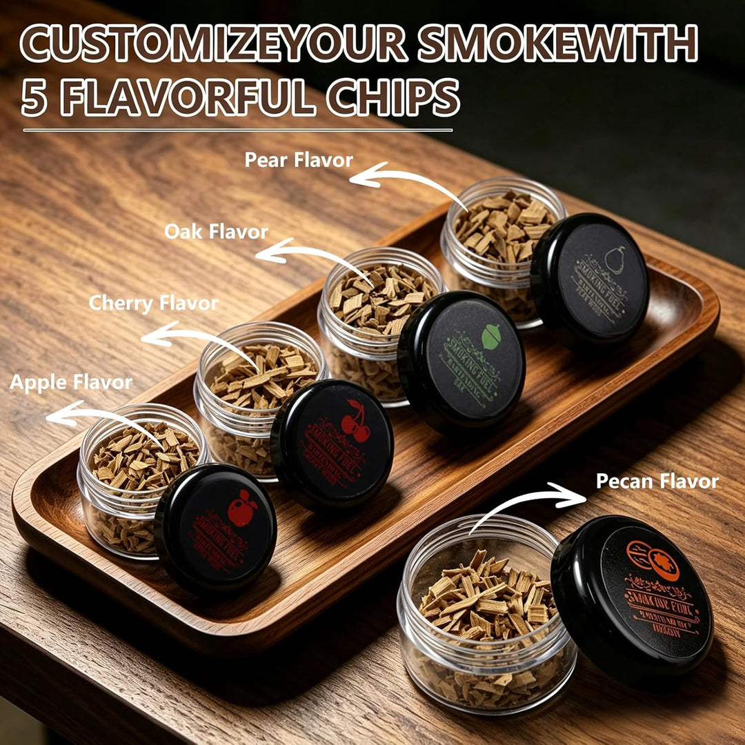 Cocktail Smoker Kit mit 5 Holzchips – Whisky Räucher Set mit Edelstahlfilter, Whiskey Smoker Set für