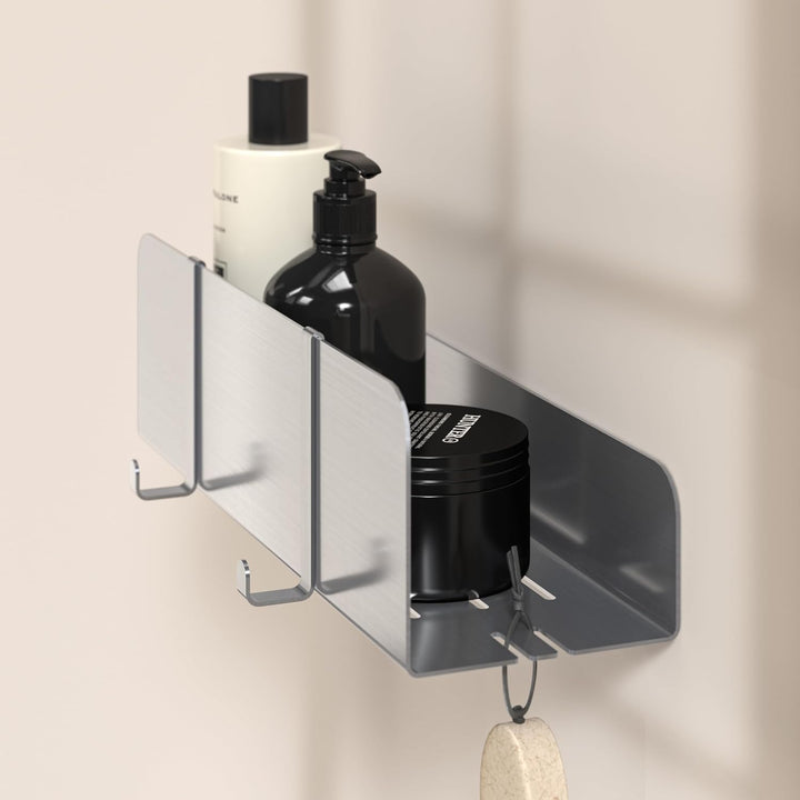 Duschablage ohne Bohren | Edelstahl Duschregal mit Ablaufrillen | Duschkorb zum Kleben | Badregal Se