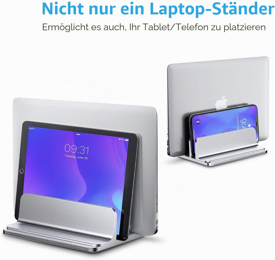 Bewahly Doppelt Vertikaler Laptop Ständer, Aluminium Verstellbarer Notebook Ständer Platzsparender H