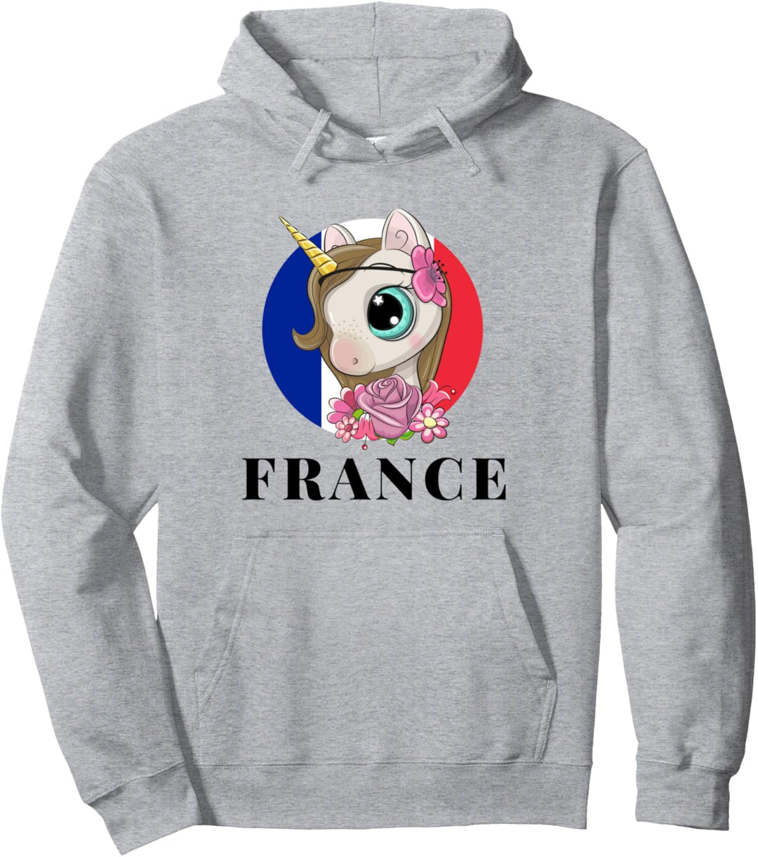Enjoy Illustration Cute French Unicorn Rainbow Squad Graphic Pullover Hoodie