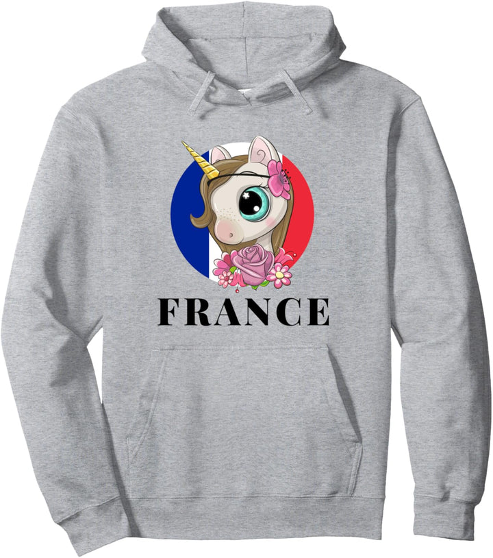 Enjoy Illustration Cute French Unicorn Rainbow Squad Graphic Pullover Hoodie