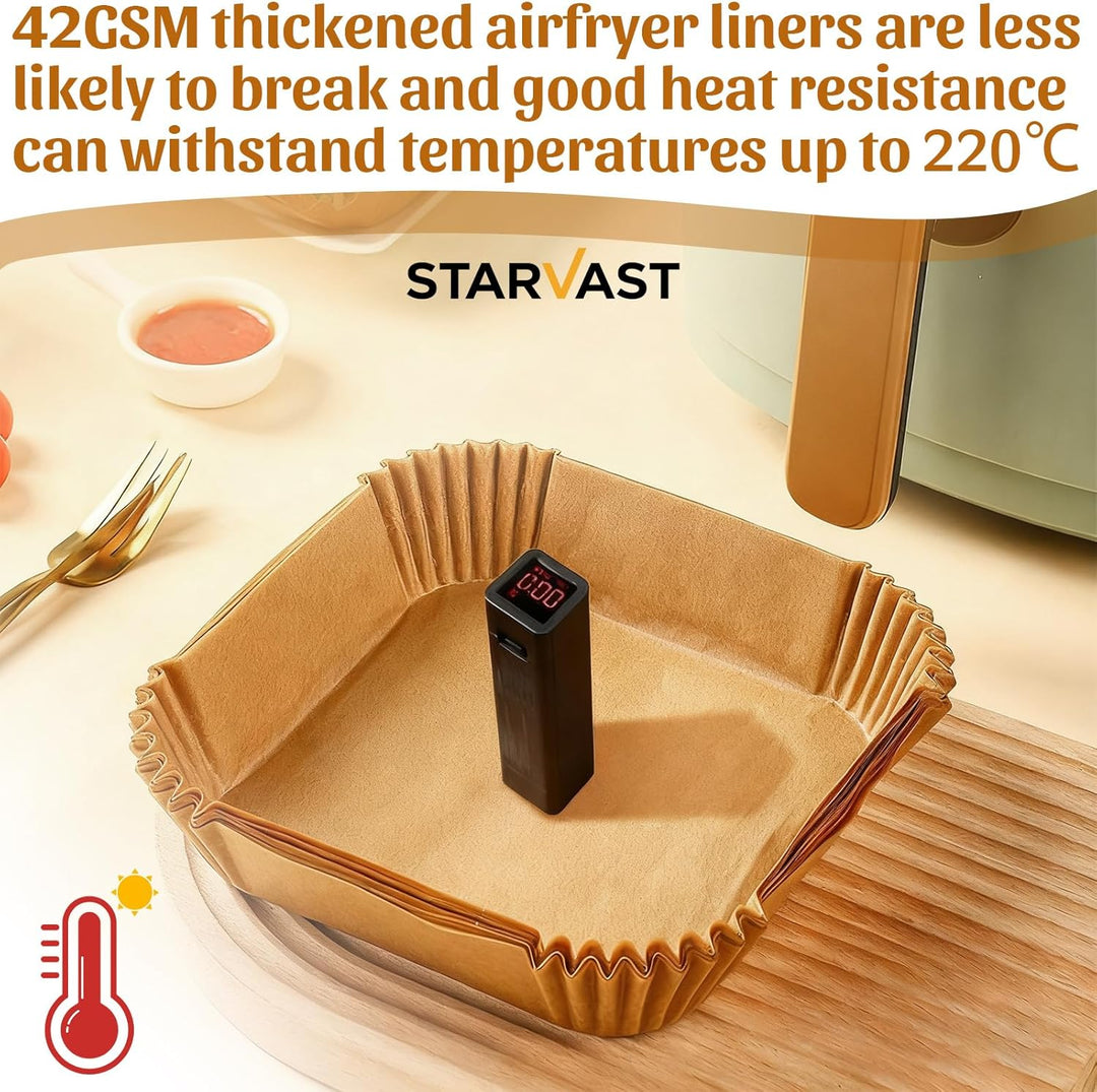 STARVAST 500 Stück Backpapier für Heissluftfritteuse, 20-24CM Eckig Airfryer Backpapier Einweg Papie