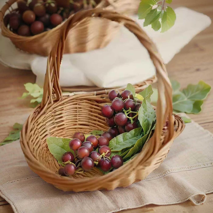 Rattan-Gartenkorb: handgewebter, rustikaler Picknickkorb mit Griff, leichter und tragbarer Aufbewahr