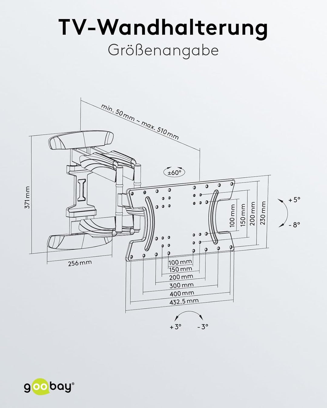 goobay TV Wandhalterung – Ideal für OLED-, Flatscreen and Curved Fernseher von 37 bis 70 Zoll, Fullm