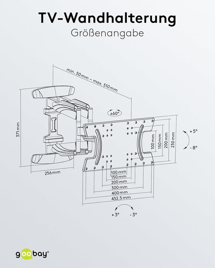 goobay TV Wandhalterung – Ideal für OLED-, Flatscreen and Curved Fernseher von 37 bis 70 Zoll, Fullm