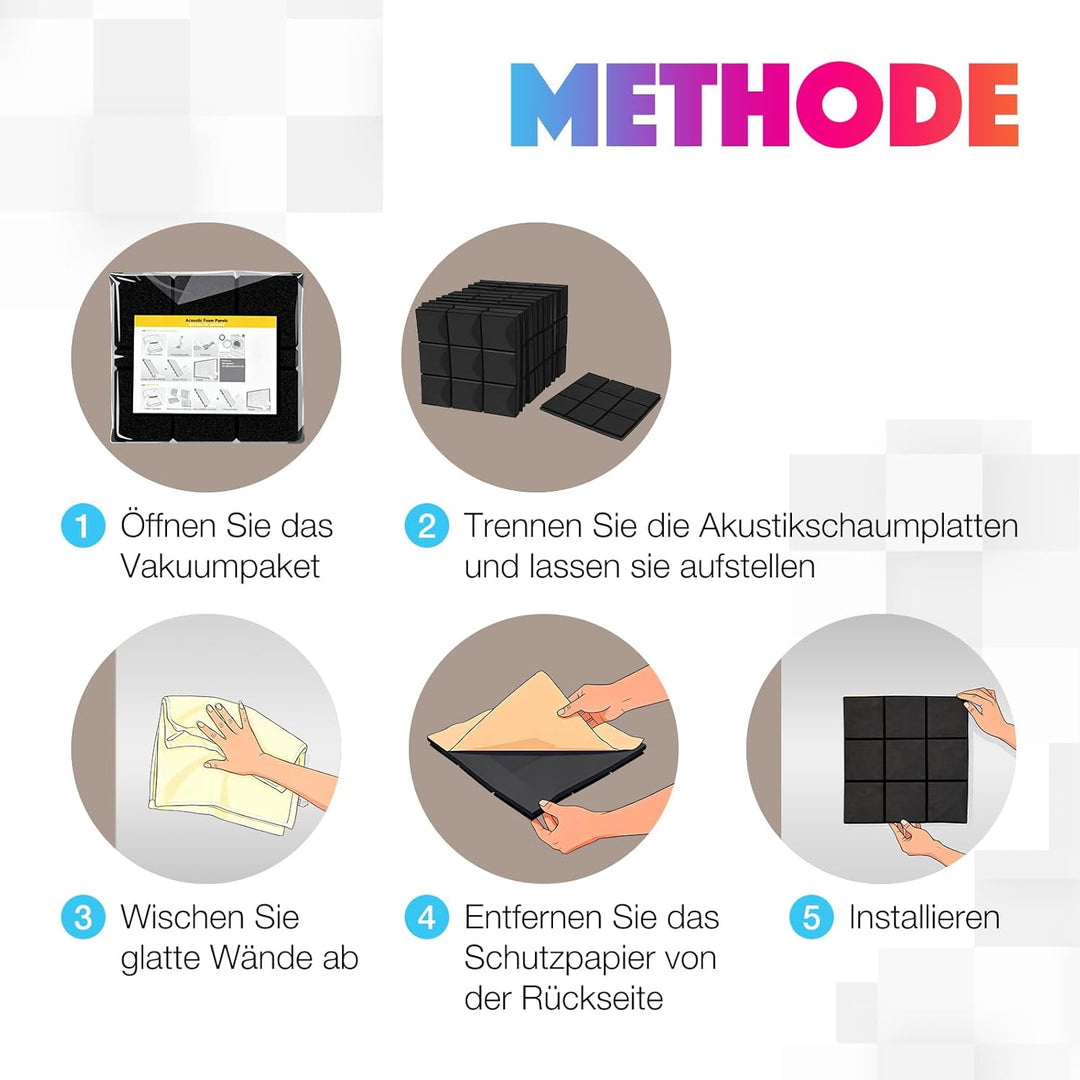 Fstop Labs 12 Stücke Selbstklebend Schallabsorber, Dichte 35 kg/m³, 3x30x30cm, 3D Hochdichte Akustik